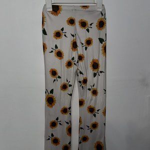 Sunflower Print Flare Leg Pants